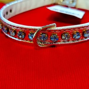 Dog collar silver with rhinestones size 16